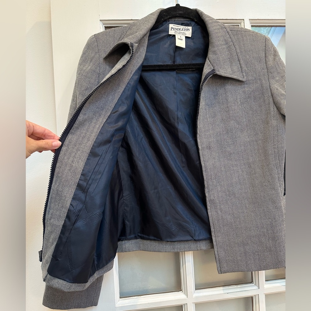 Vintage Pendleton 100% Wool Zip Up Charcoal Gray Tweed Herringbone Jacket Size 6 - Picture 4 of 11